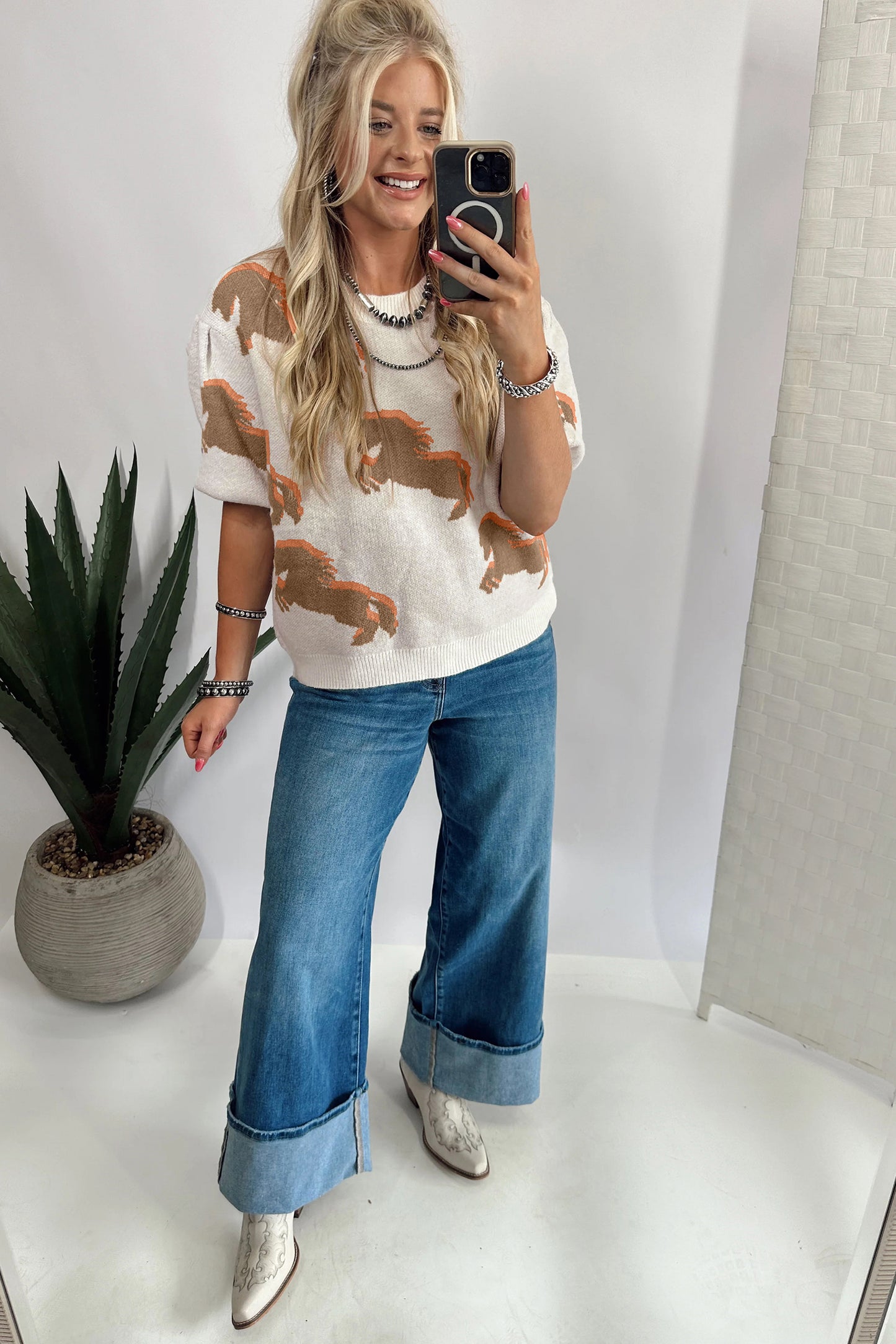 Western Short Sleeve Sweater