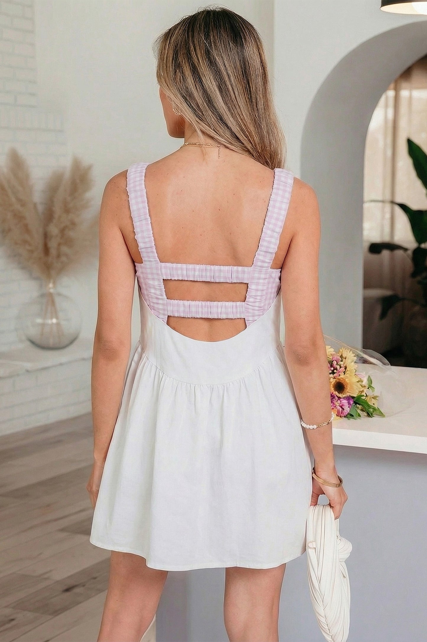 Faux Two Piece Gingham Dress