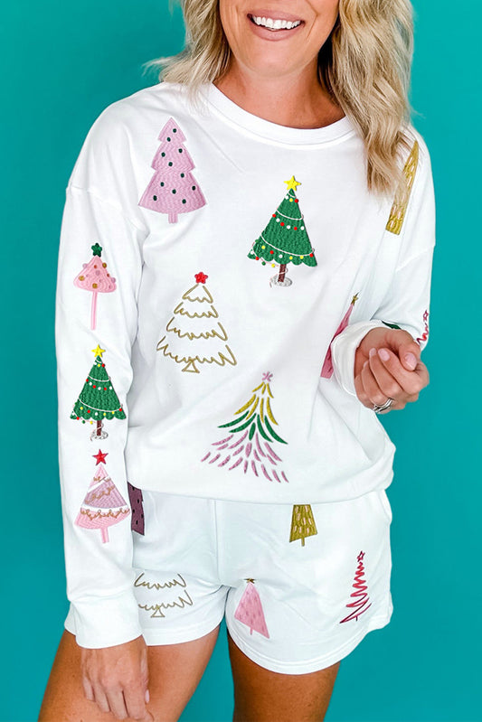 Christmas Tree Long Sleeve Top and Shorts Pajama Set