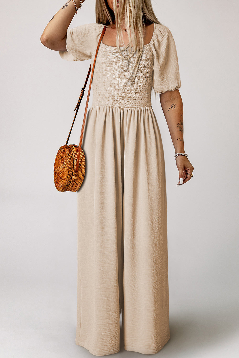 Smocked Wide Leg Jumpsuit