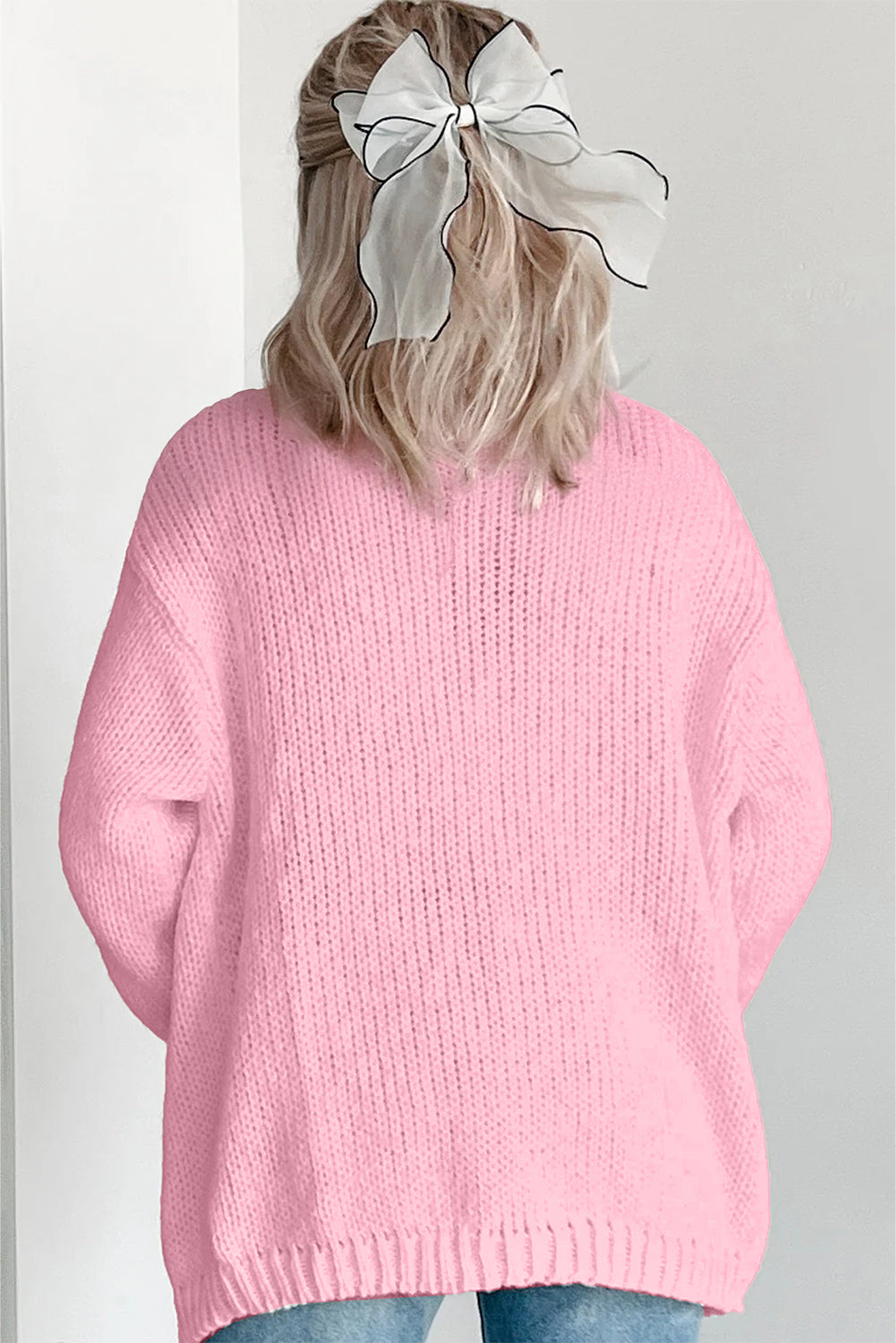 Light Pink Christmas Tree Open Front Cardigan