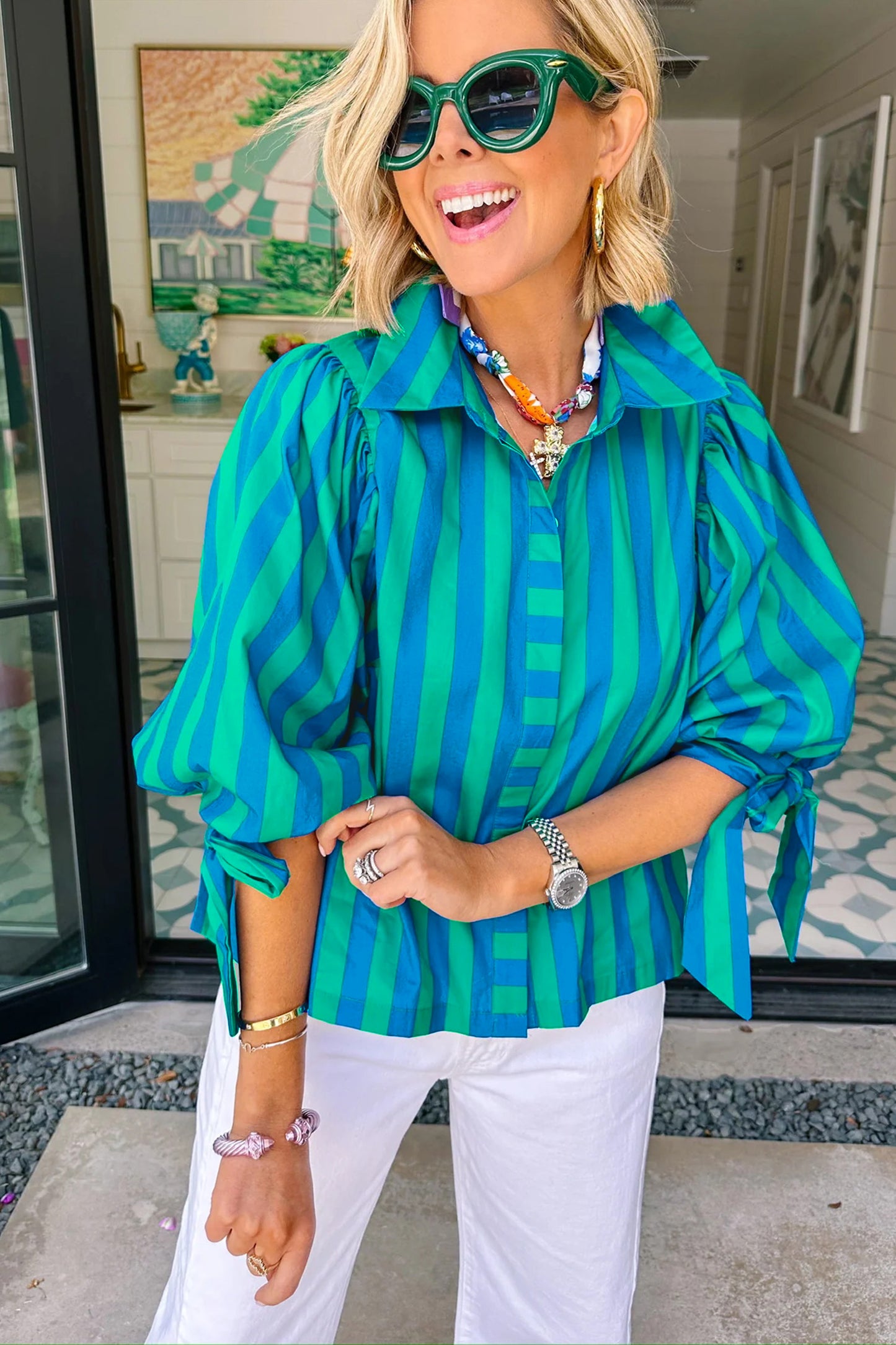 Stripe Puff Sleeve Shirt