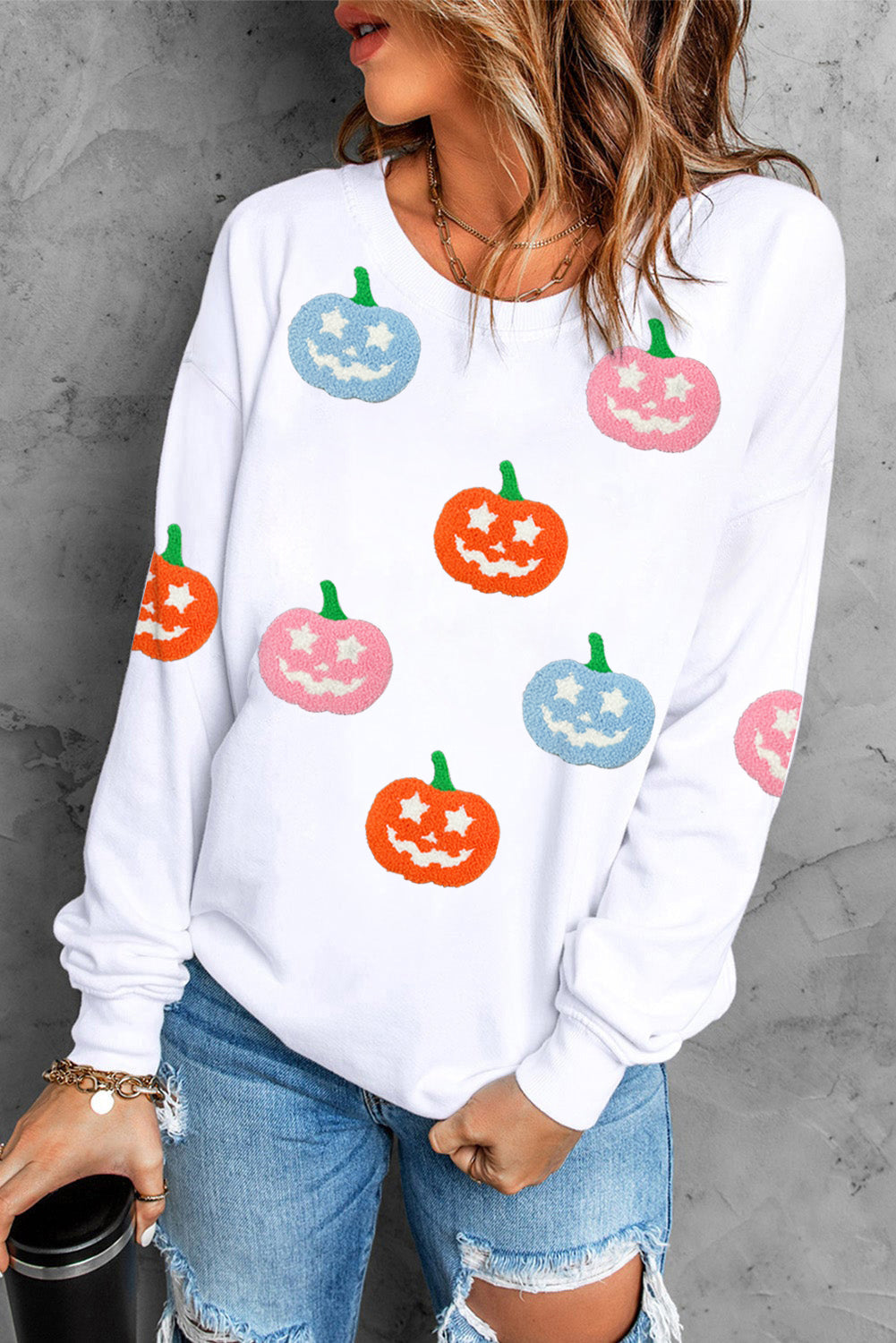White Halloween Pumpkin Sweatshirt