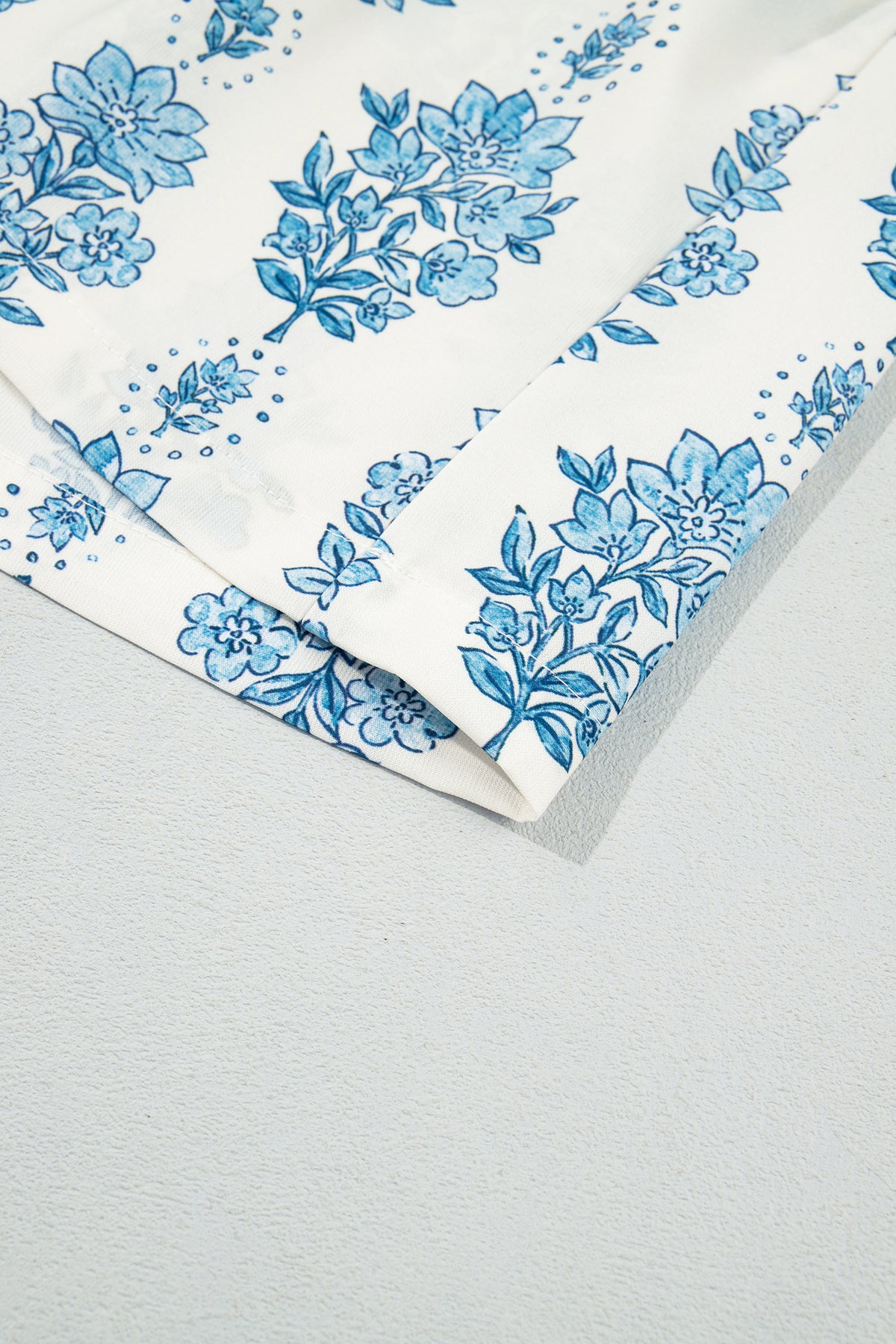 Blue Floral Leg Pants with Lace Detail