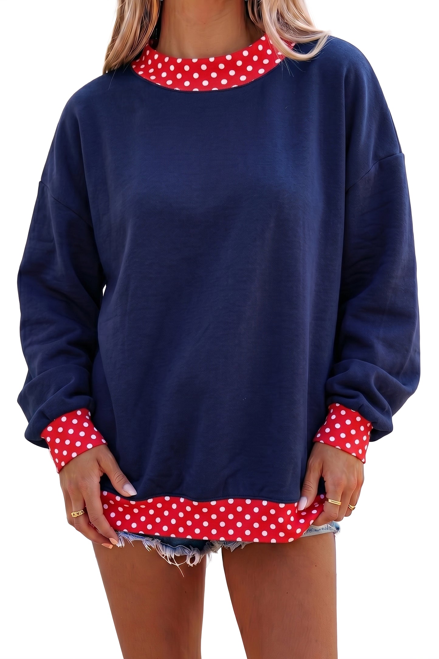 Polka Dot Trim Oversized Sweatshirt