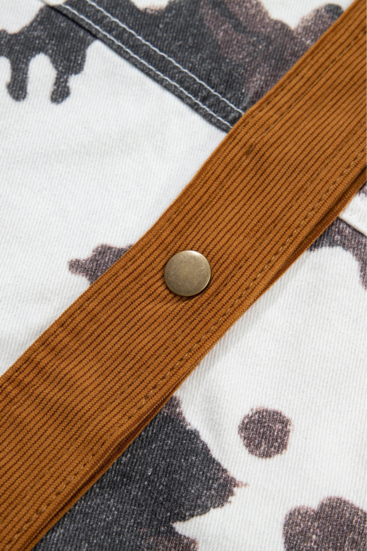 Cow Print Button-Up Denim Jacket