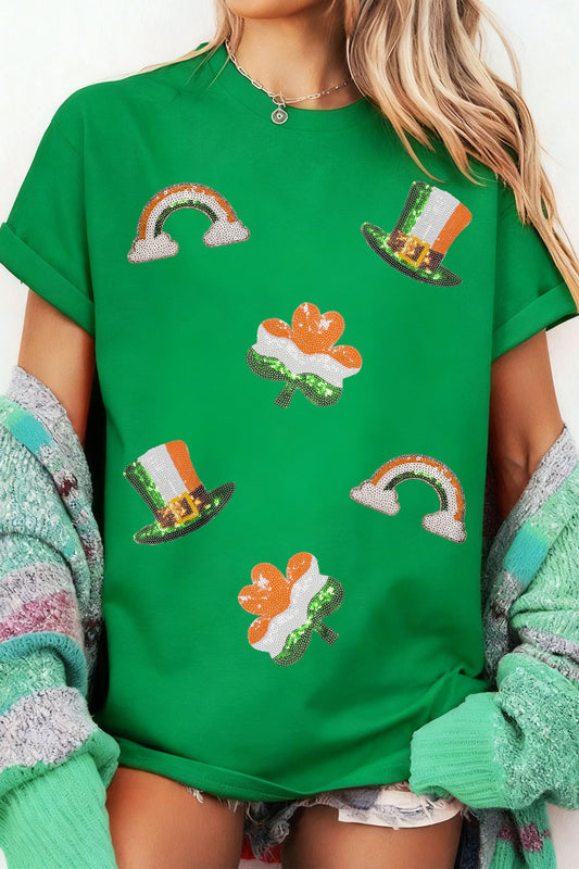 Sequin Shamrocks & Rainbow St. Patrick’s Day Tee