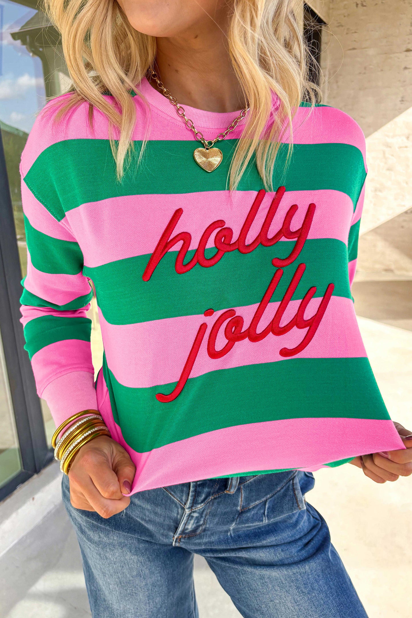 holly jolly Embroidered Sweatshirt
