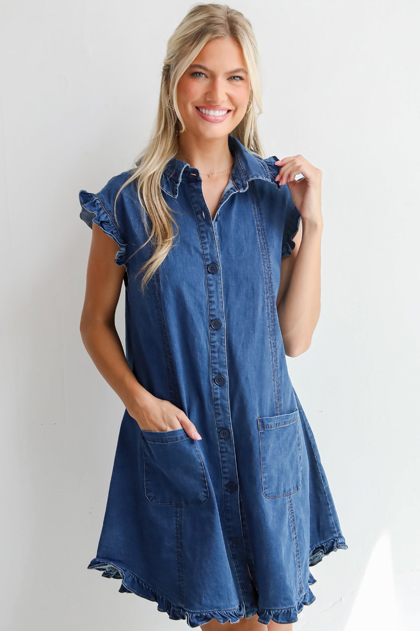 Ruffled Edge Denim Dress