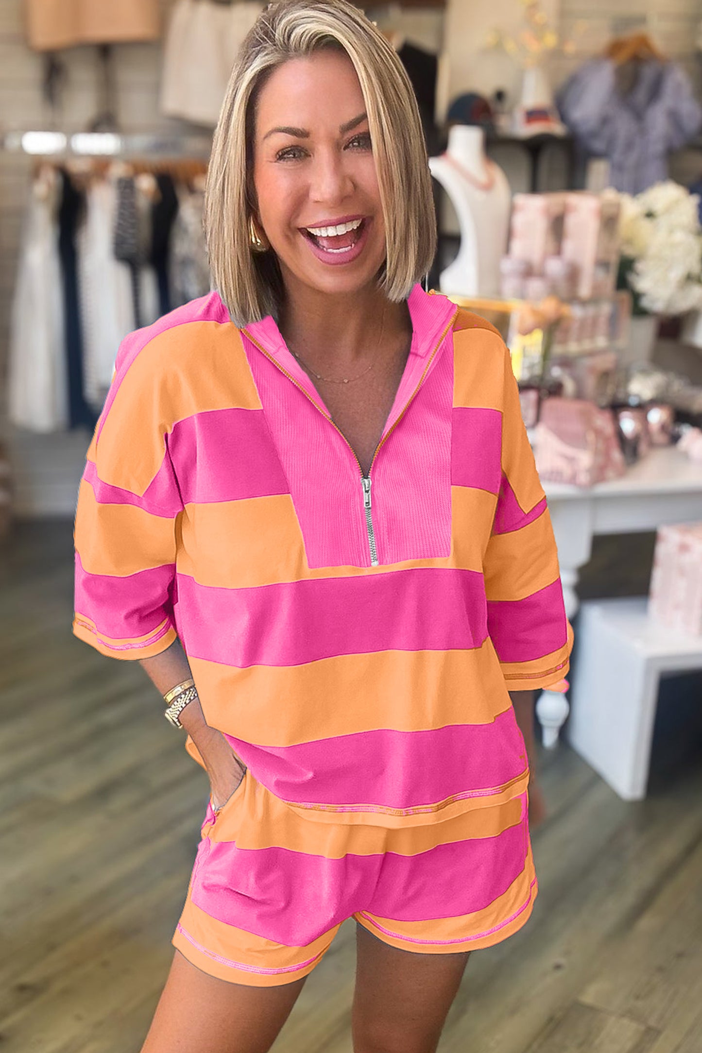 Half Zip Tee Two-Piece Set