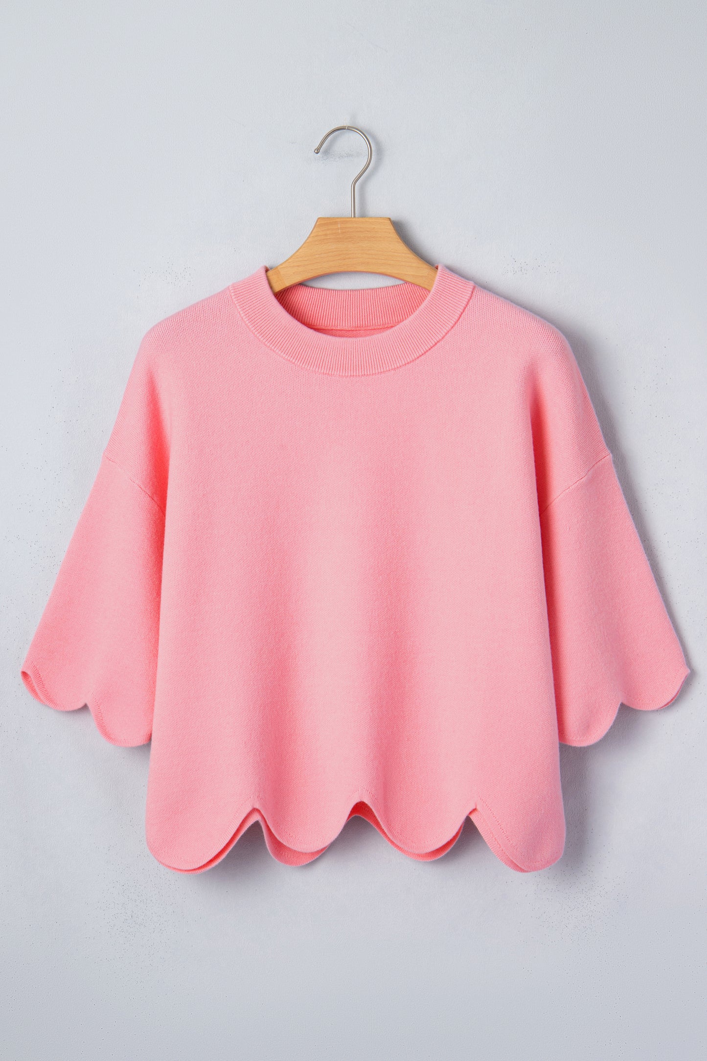 Scalloped 3/4 Sleeve Sweater Top