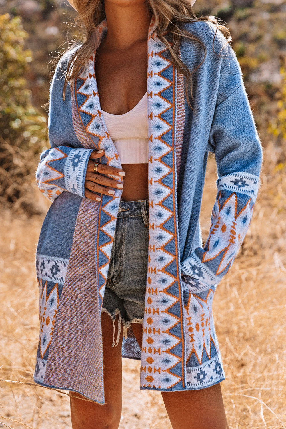 Aztec Print Open Front Cardigan