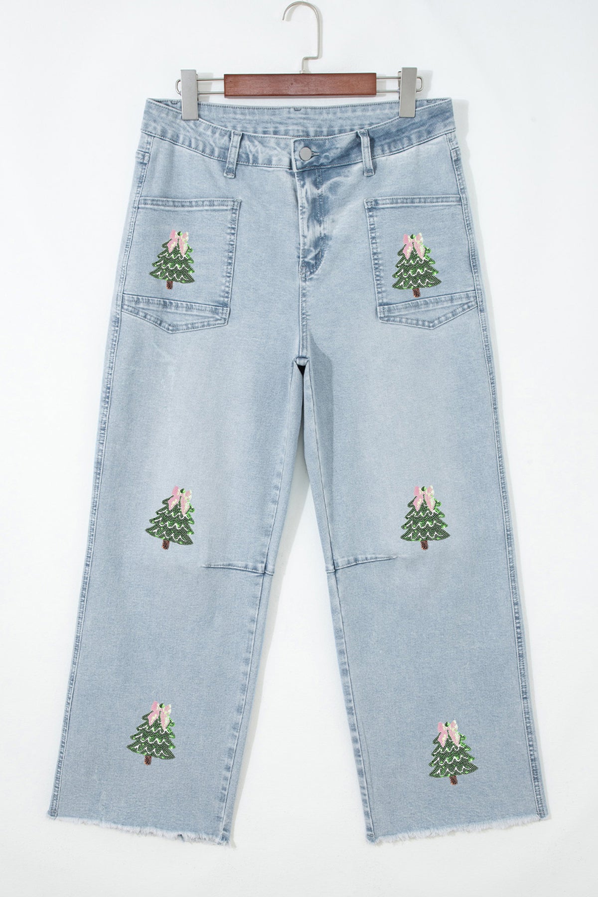 Sequin Christmas Tree Ankle Jeans