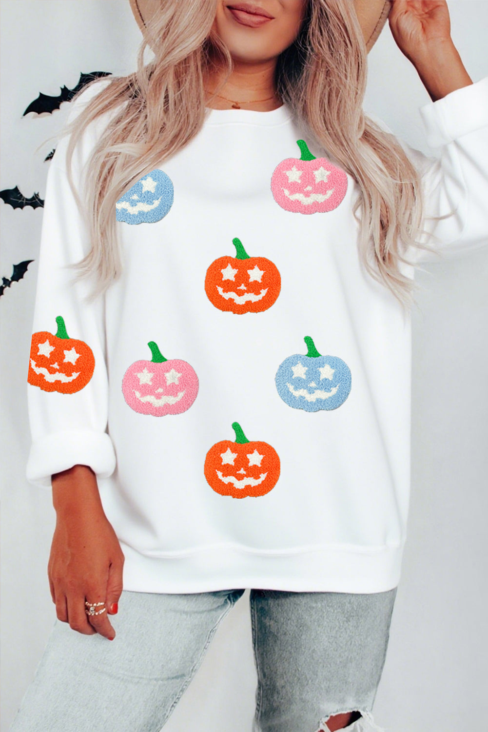 White Halloween Pumpkin Sweatshirt
