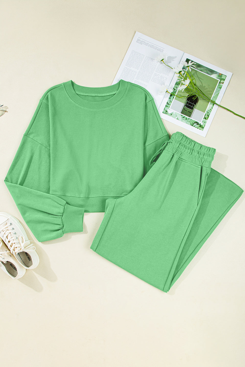 Crop Pullover and Wide Leg Pants Set