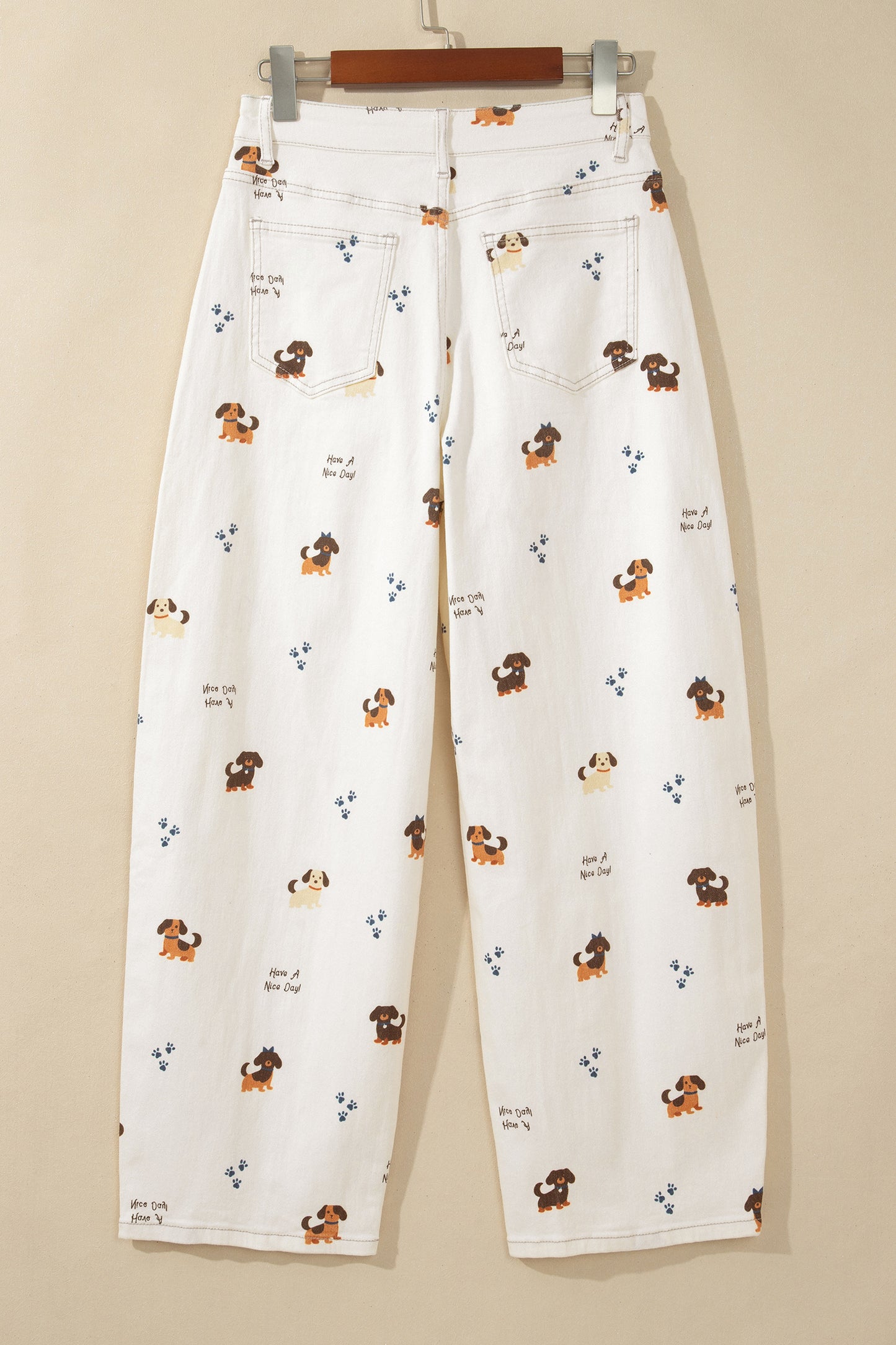 Dog Print Wide Leg Jeans