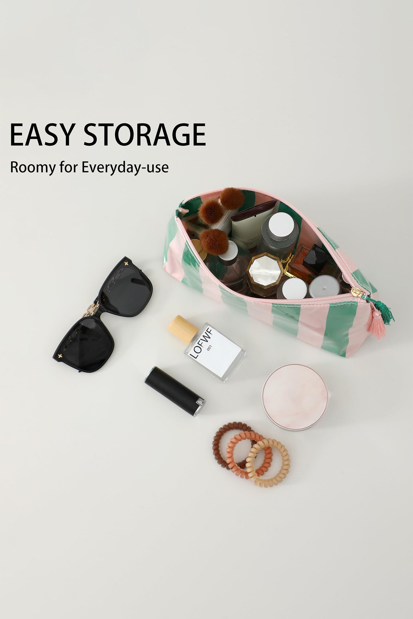 Striped Vinyl Waterproof  Zipper Bag