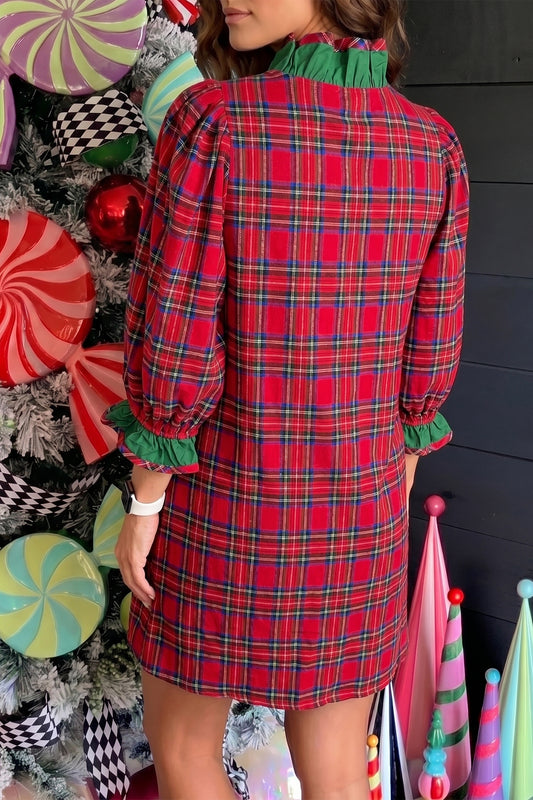 Festive Red Plaid Dress