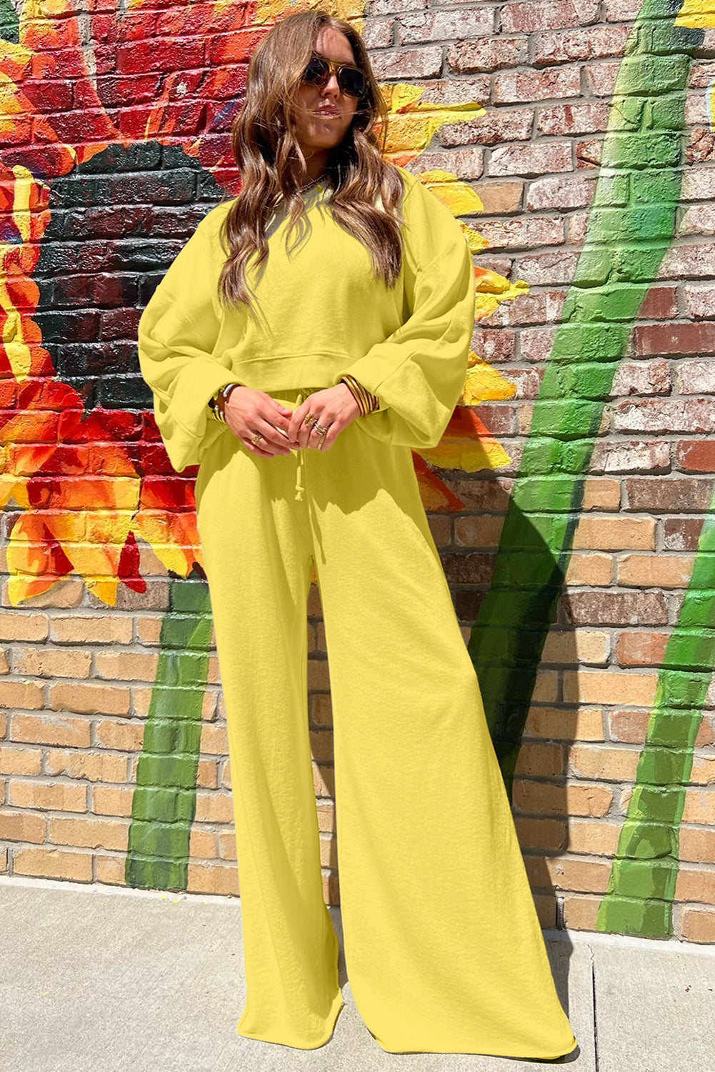 Crop Pullover and Wide Leg Pants Set