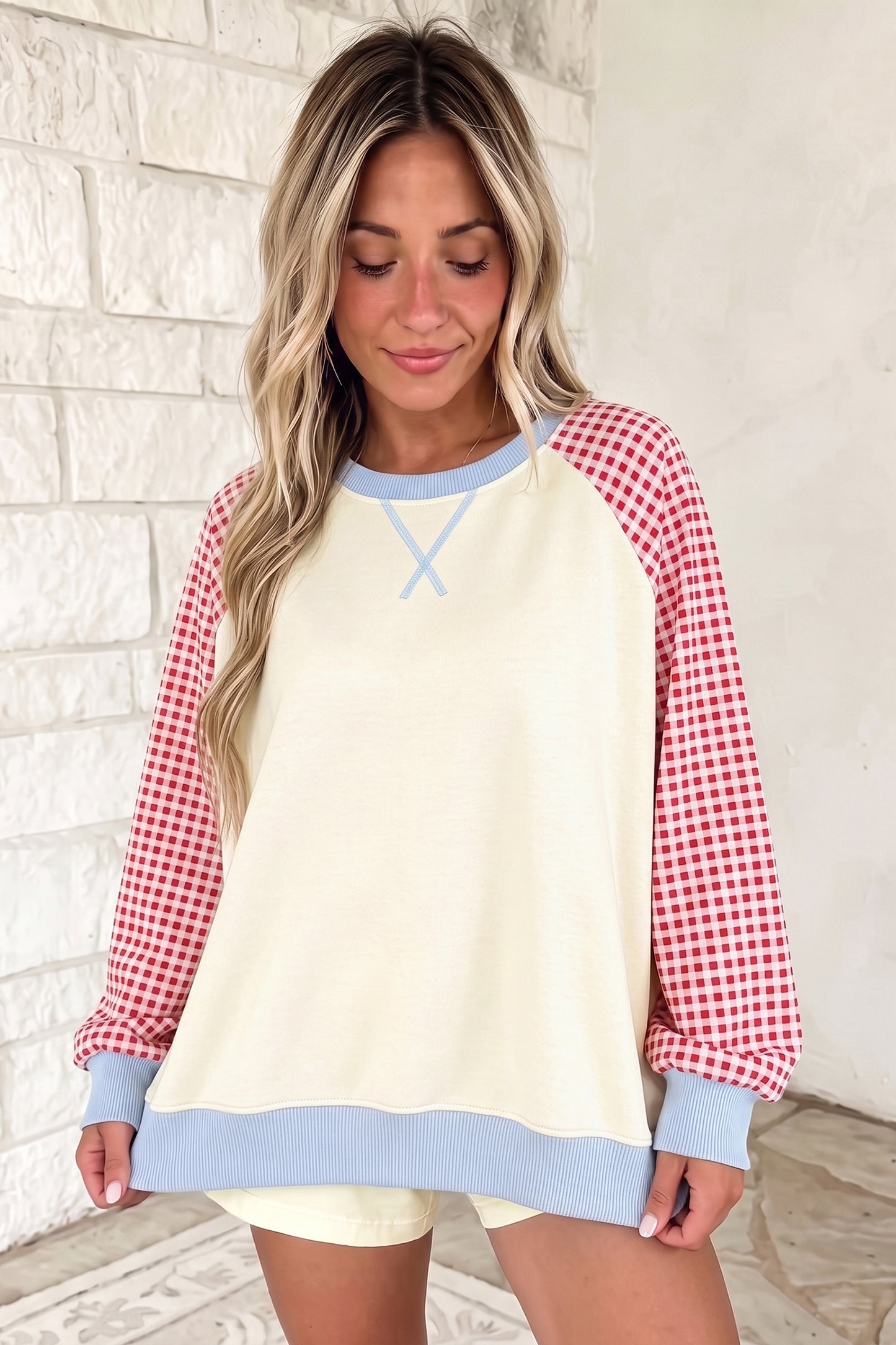 Plaid Sleeve Sweatshirt