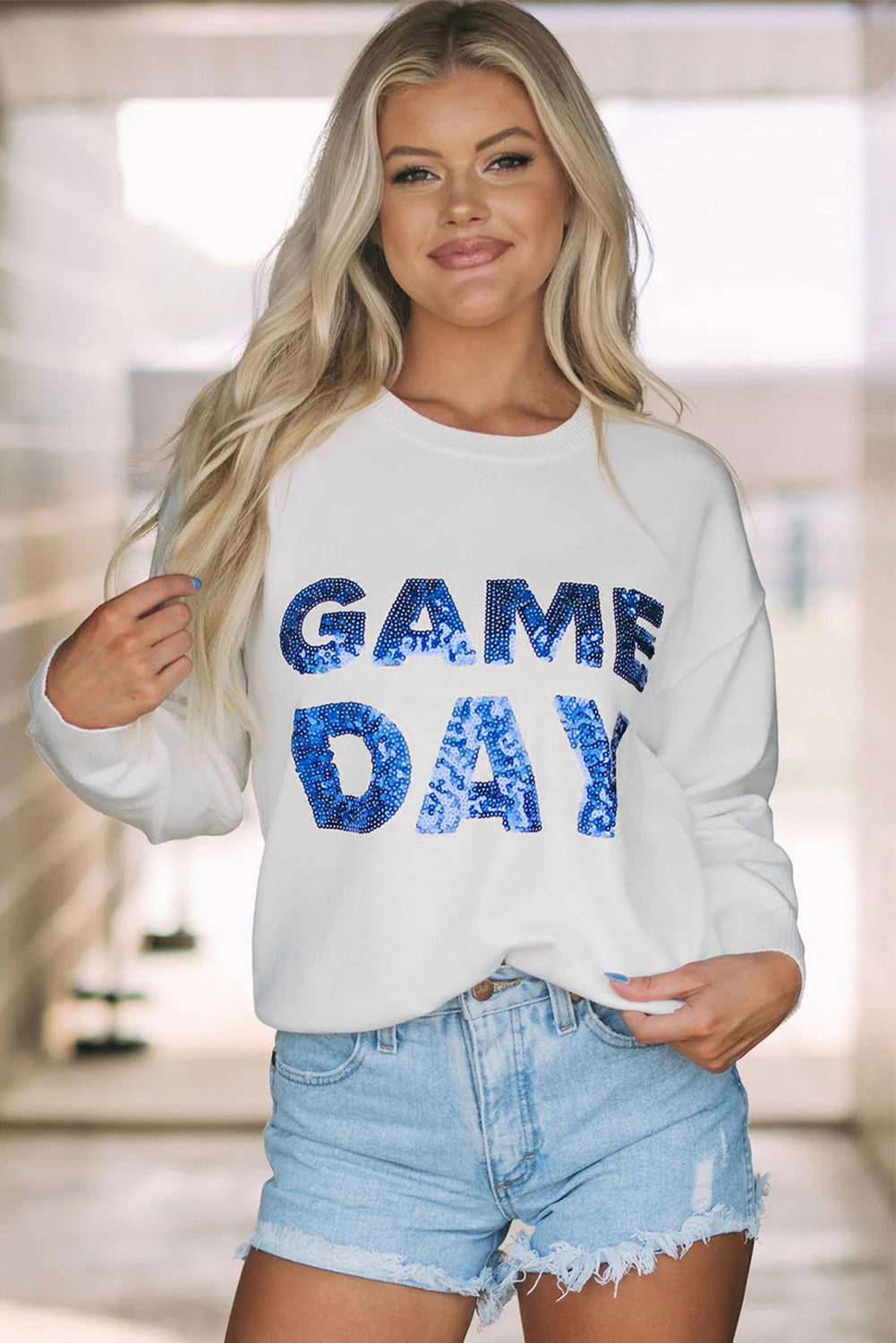 Blue Sequin Gameday Sweatshirt