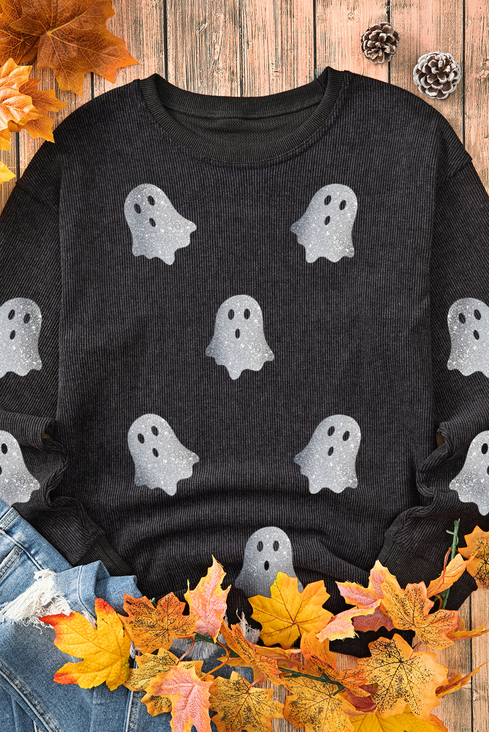 Pink Ghost Corded Halloween Sweatshirt
