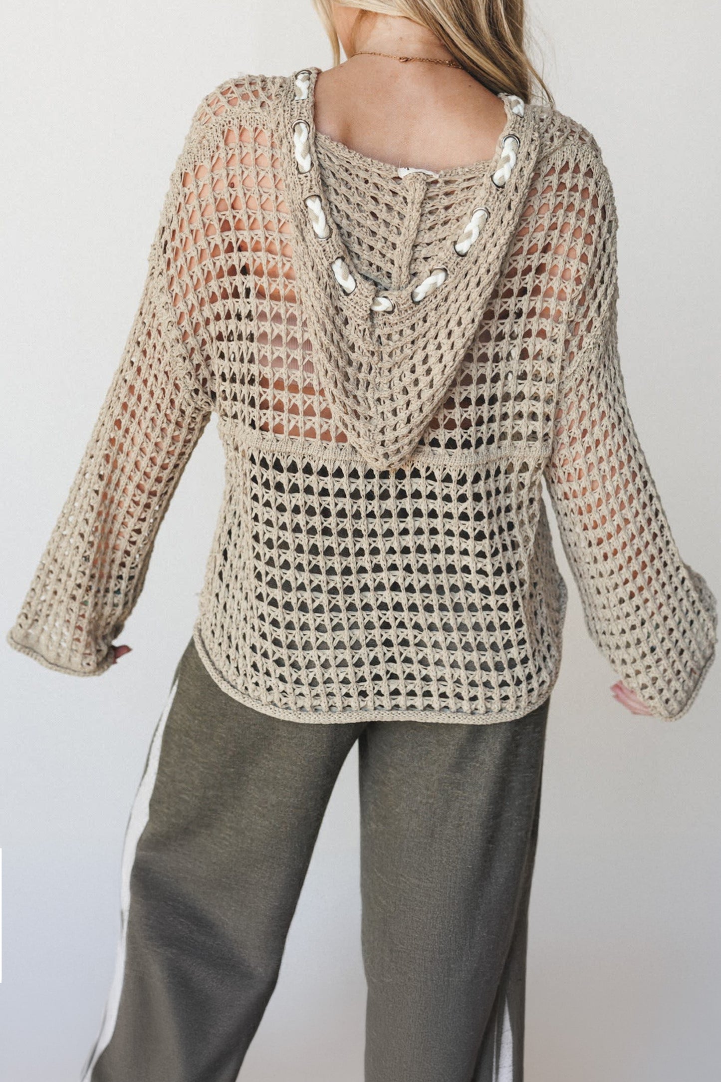 Star Crochet Hooded Sweater