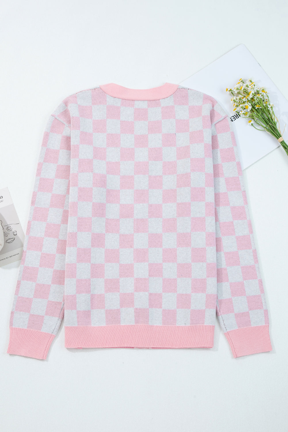 Pink Checkered Christmas Tree Cardigan