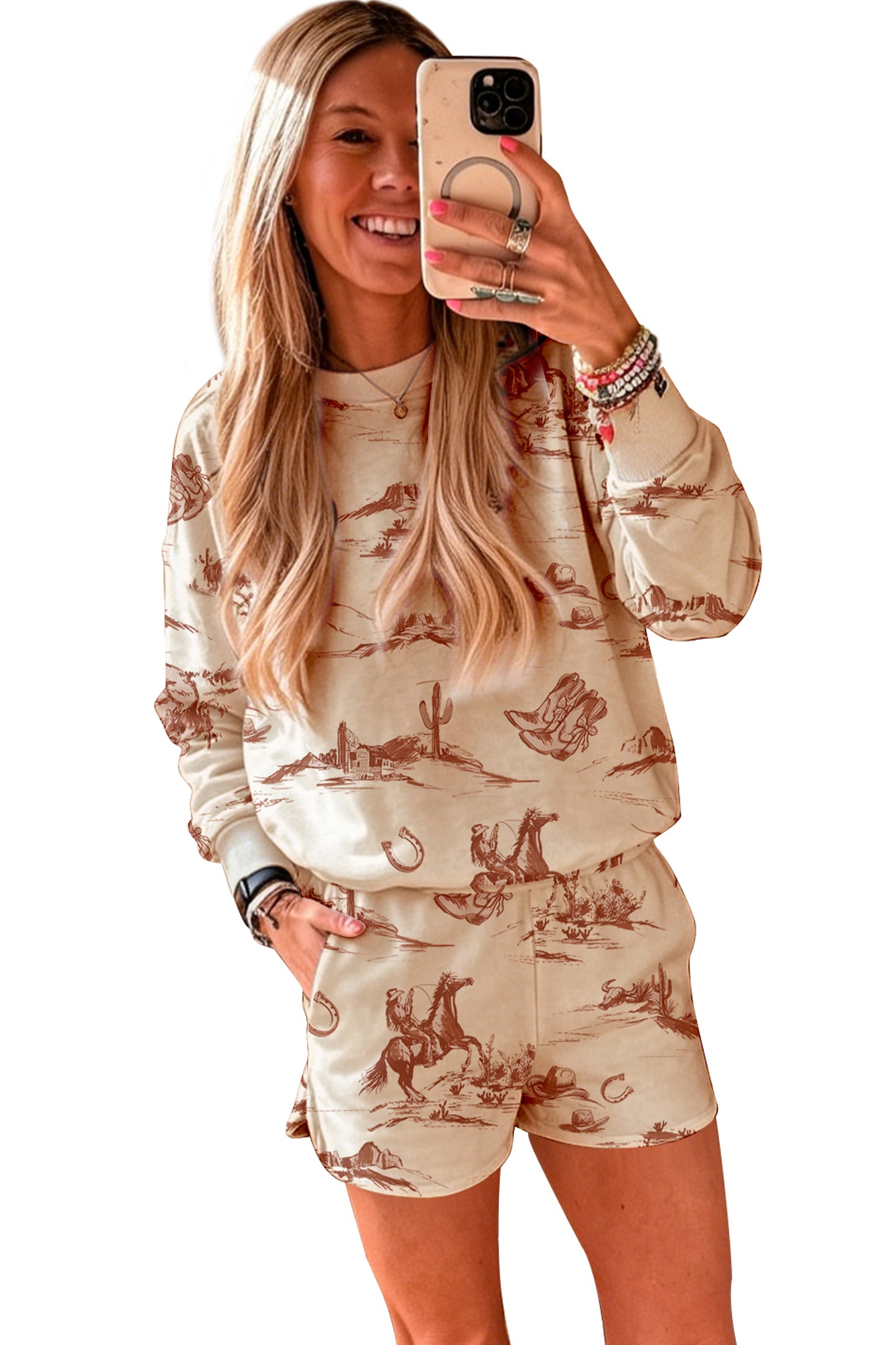 Western Print Short Set