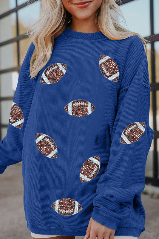 Dark Blue Sequin Football Sweatshirt