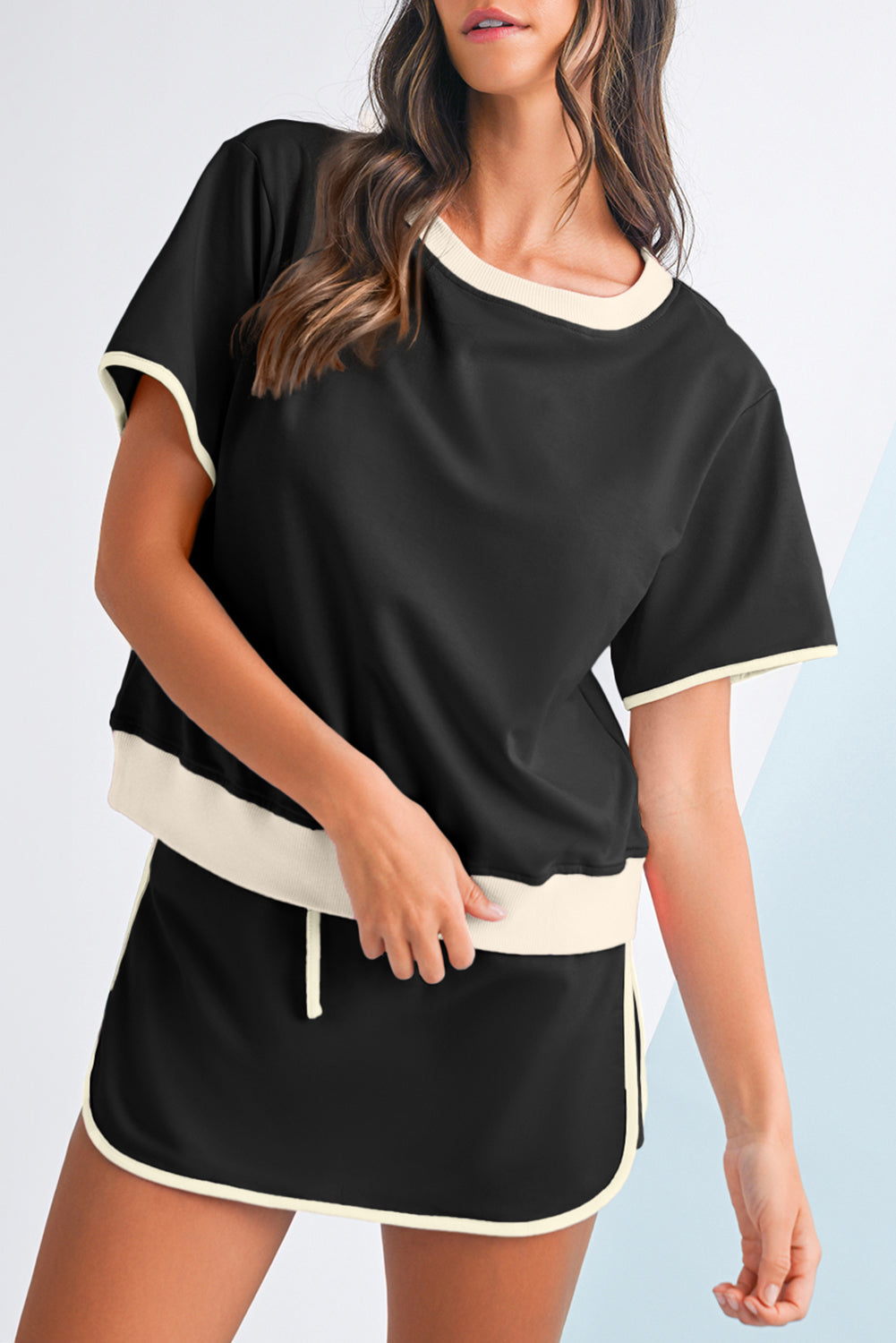 Contrast Trim Skort Set
