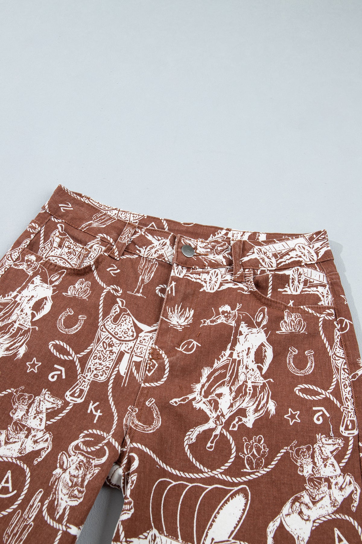 Brown Western Print Jeans
