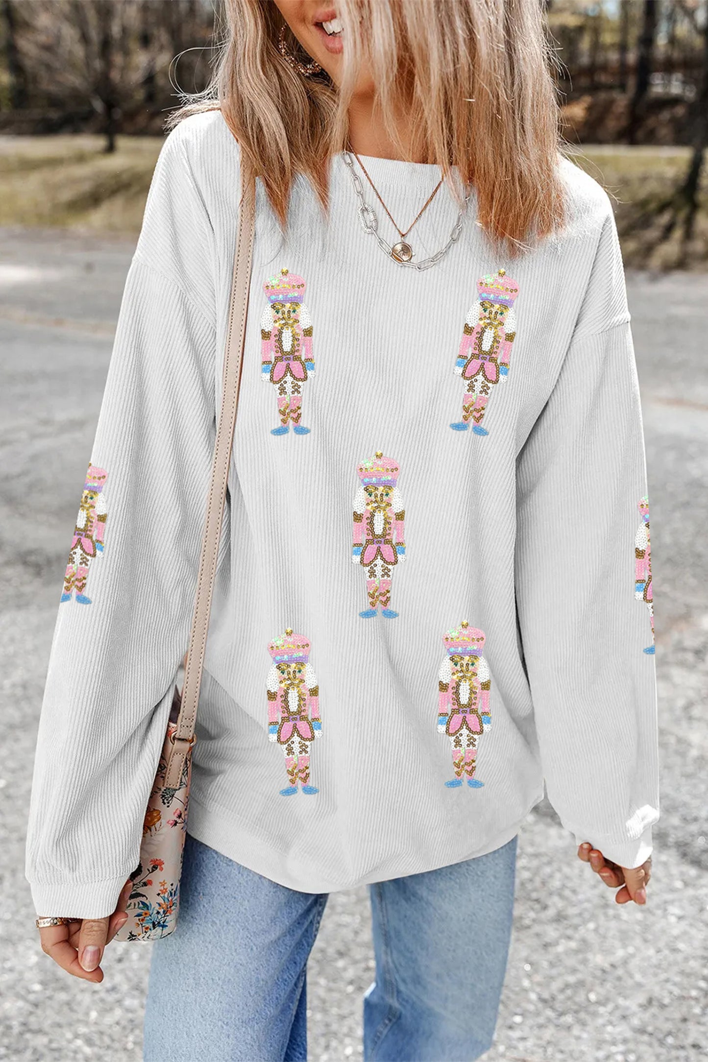 White Corded Sequin Nutcracker Sweatshirt