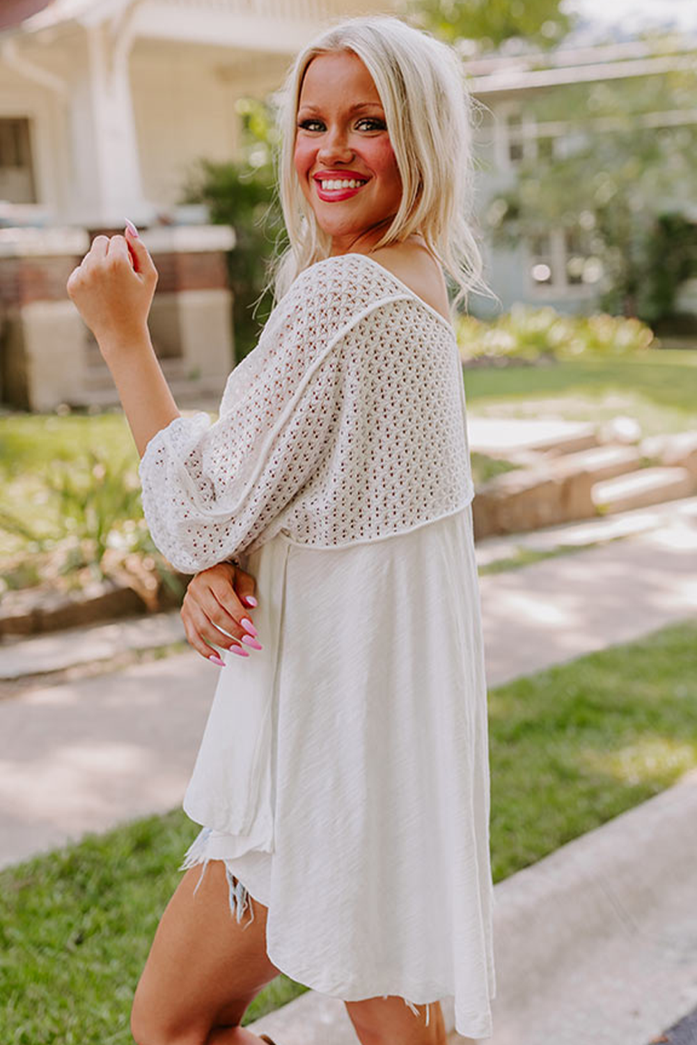 White Eyelet Patchwork Oversized Top