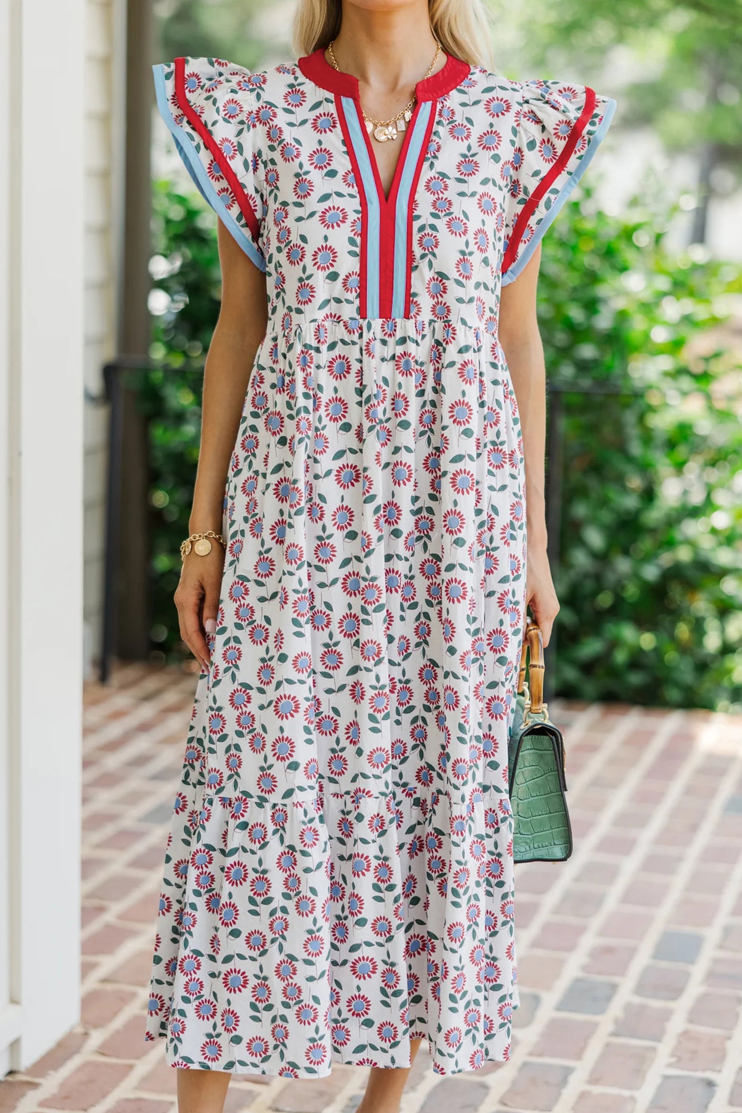 Sunflower Printed Flutter Sleeve Dress