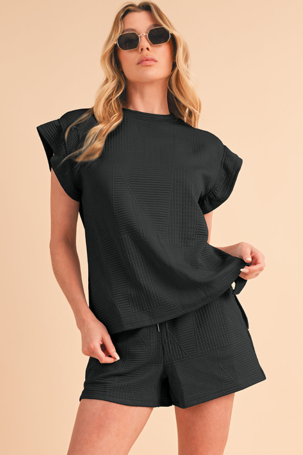 Textured Ruffle Top Shorts Set