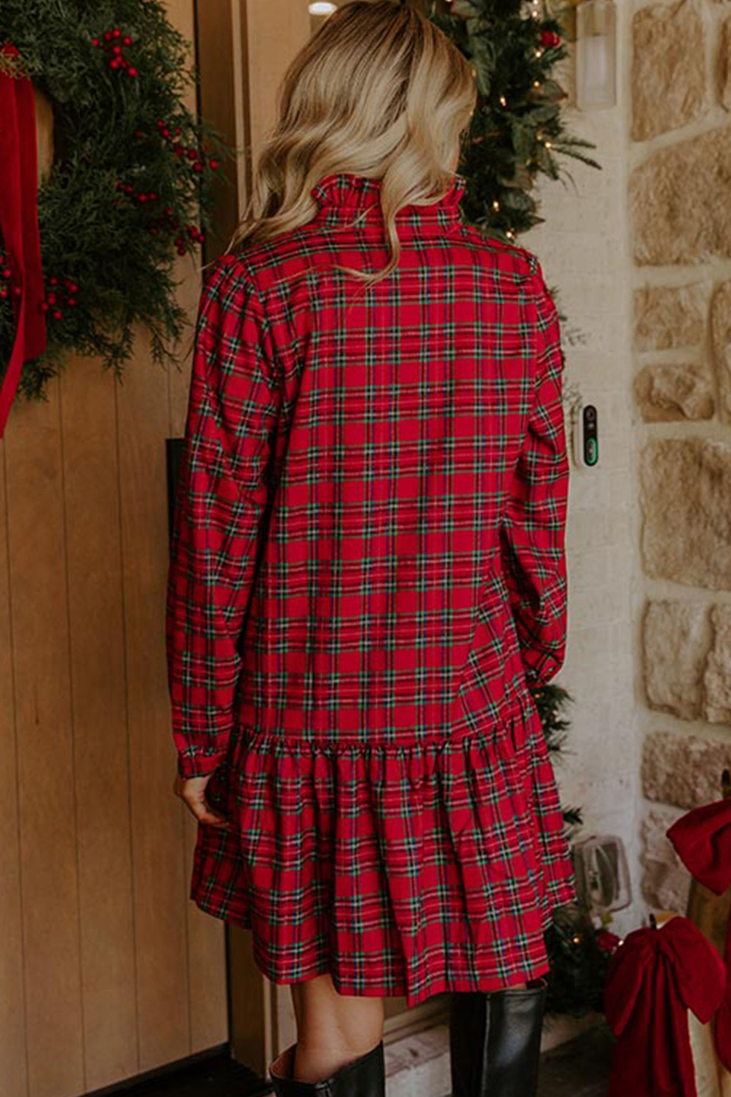 Festive Red Plaid Dress