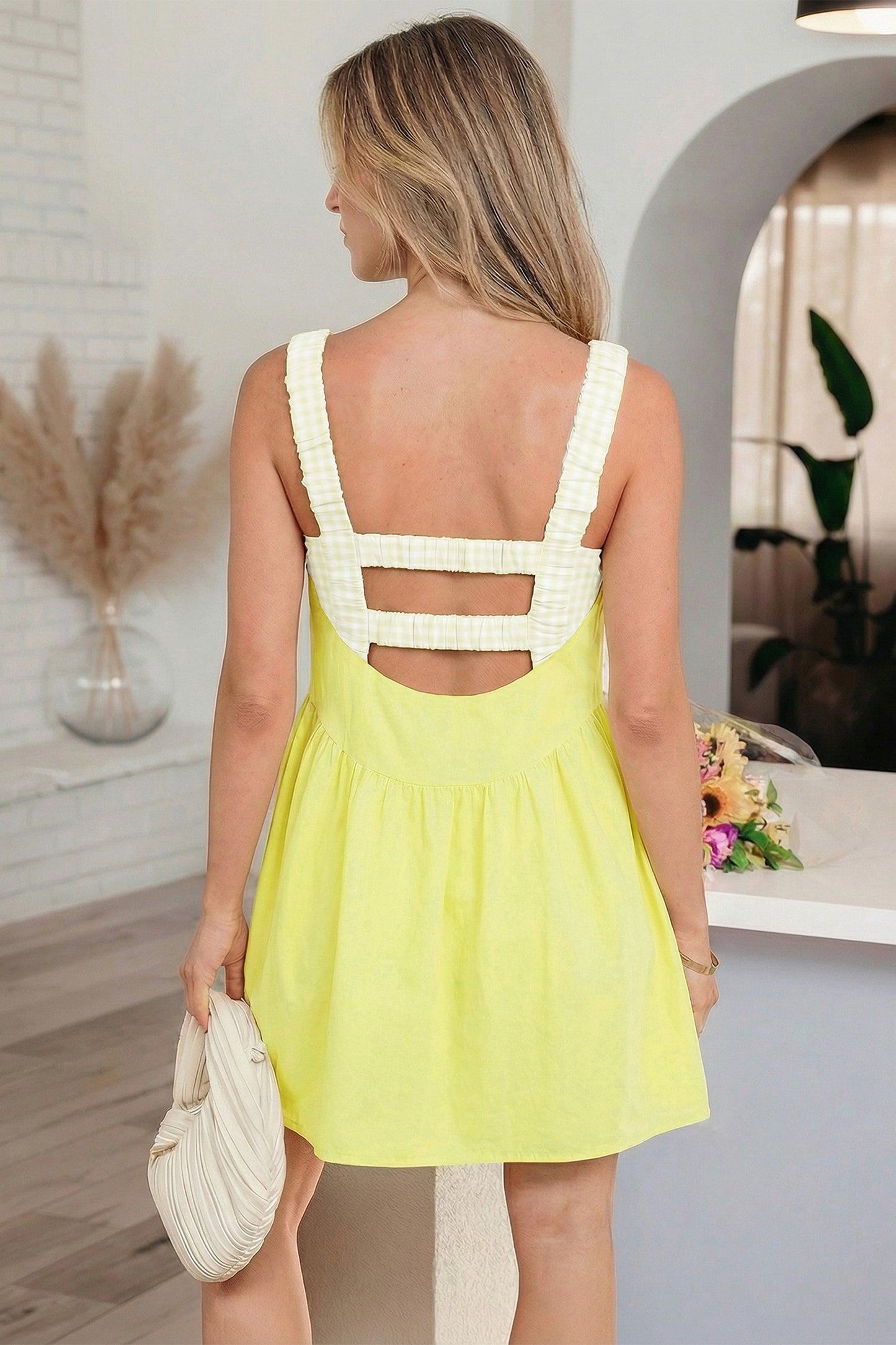 Faux Two Piece Gingham Dress