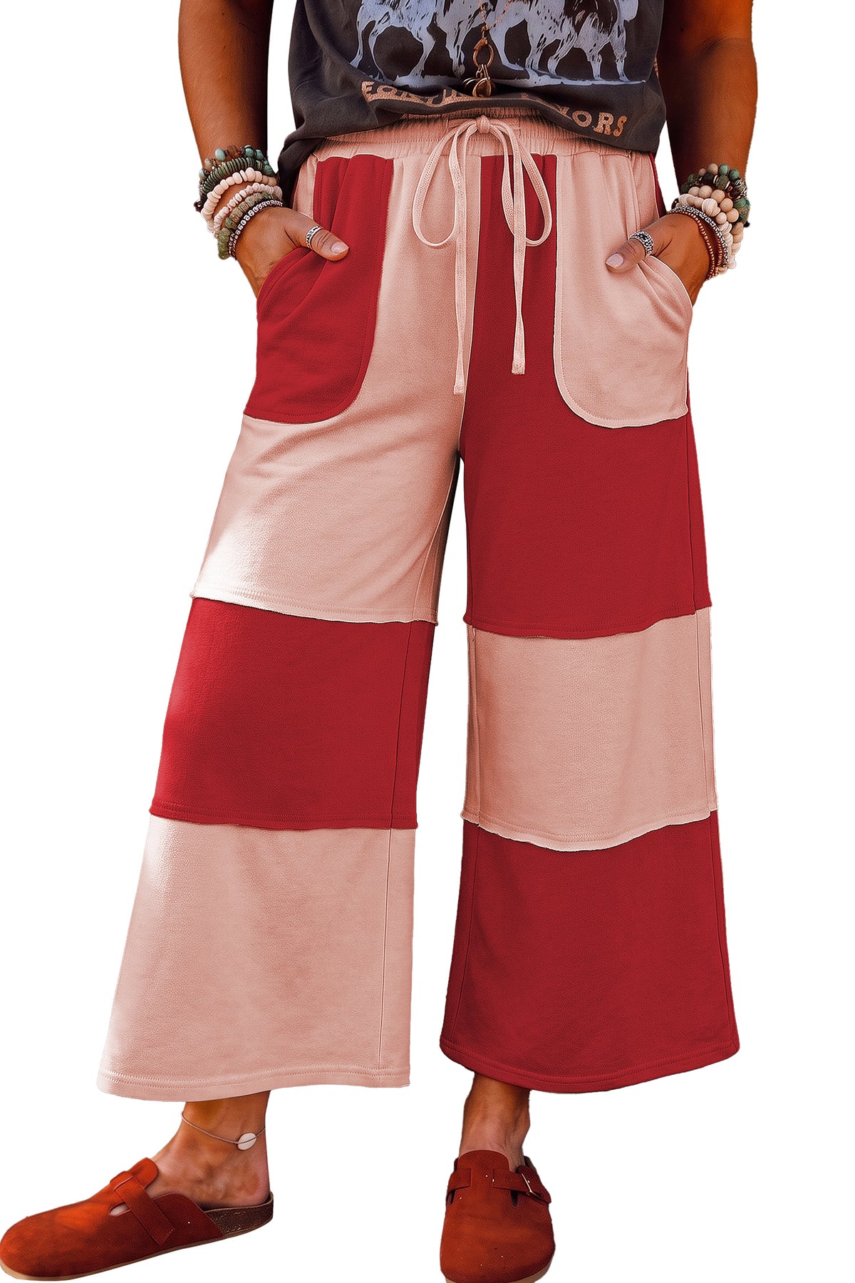 Raw Seam Patchwork Wide Leg Pants