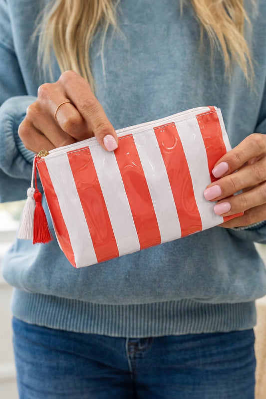 Striped Vinyl Waterproof  Zipper Bag