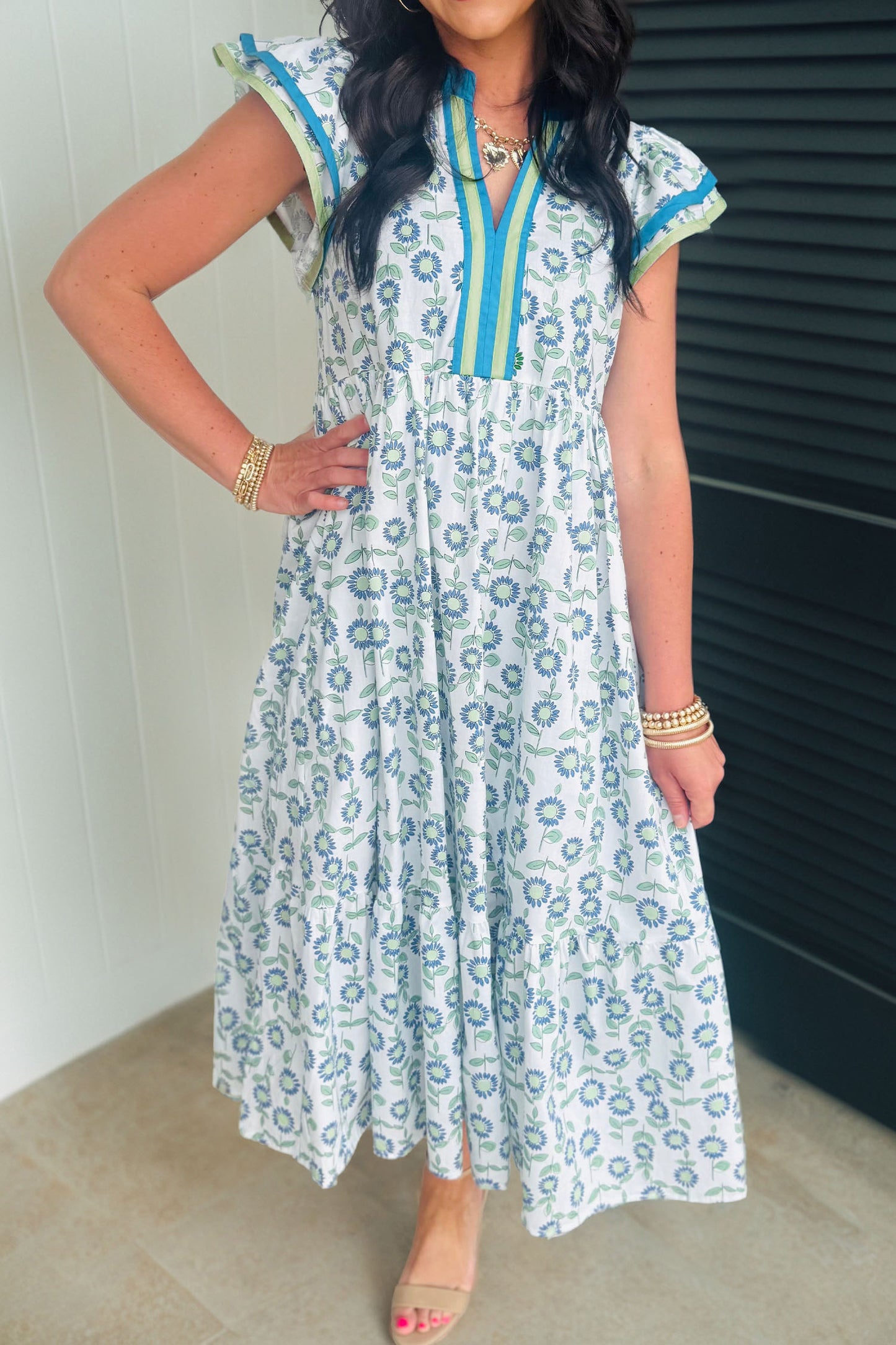 Sunflower Printed Flutter Sleeve Dress