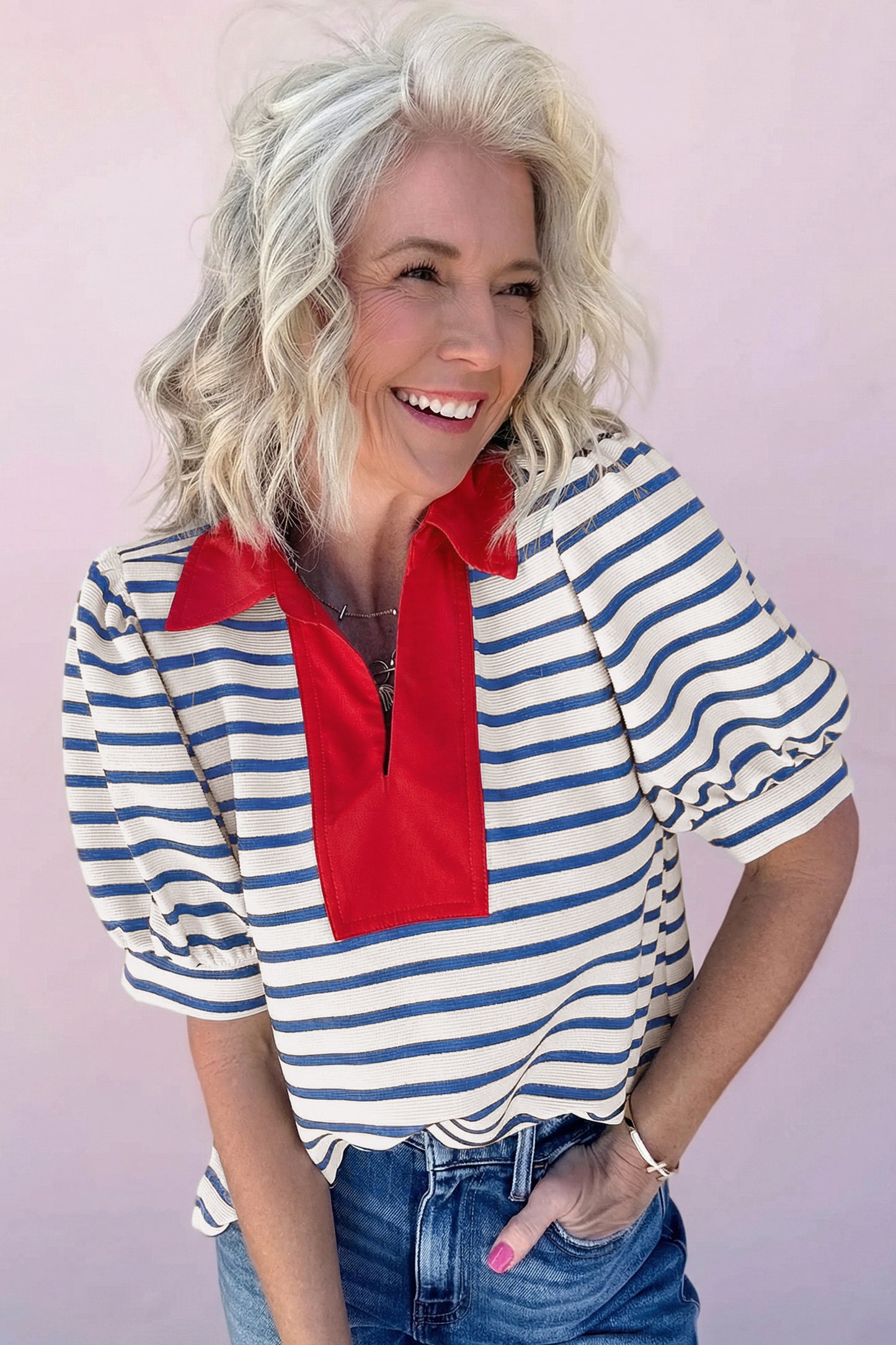 Striped Puff Sleeve Top