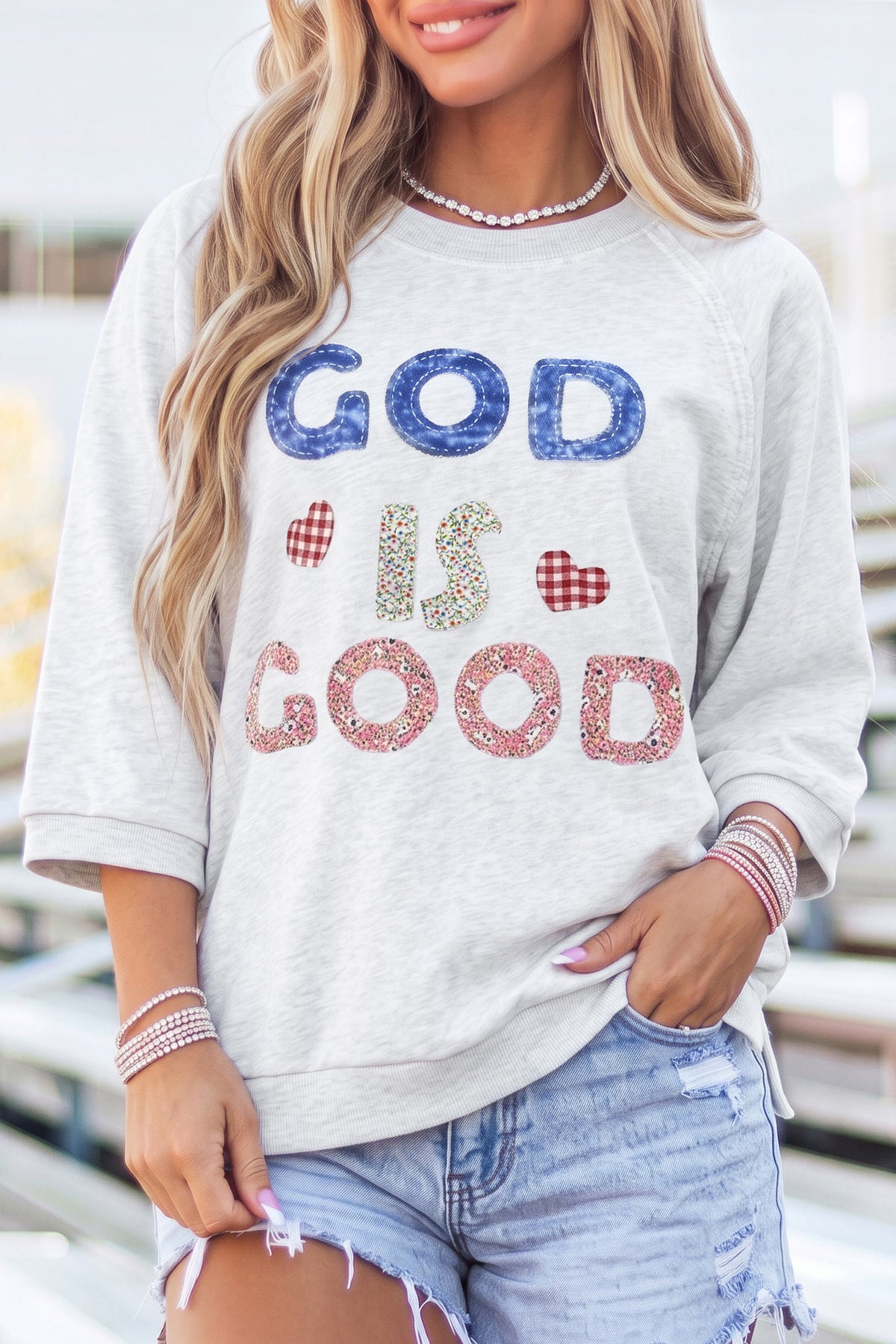 GOD IS GOOD Patchwork Applique Top