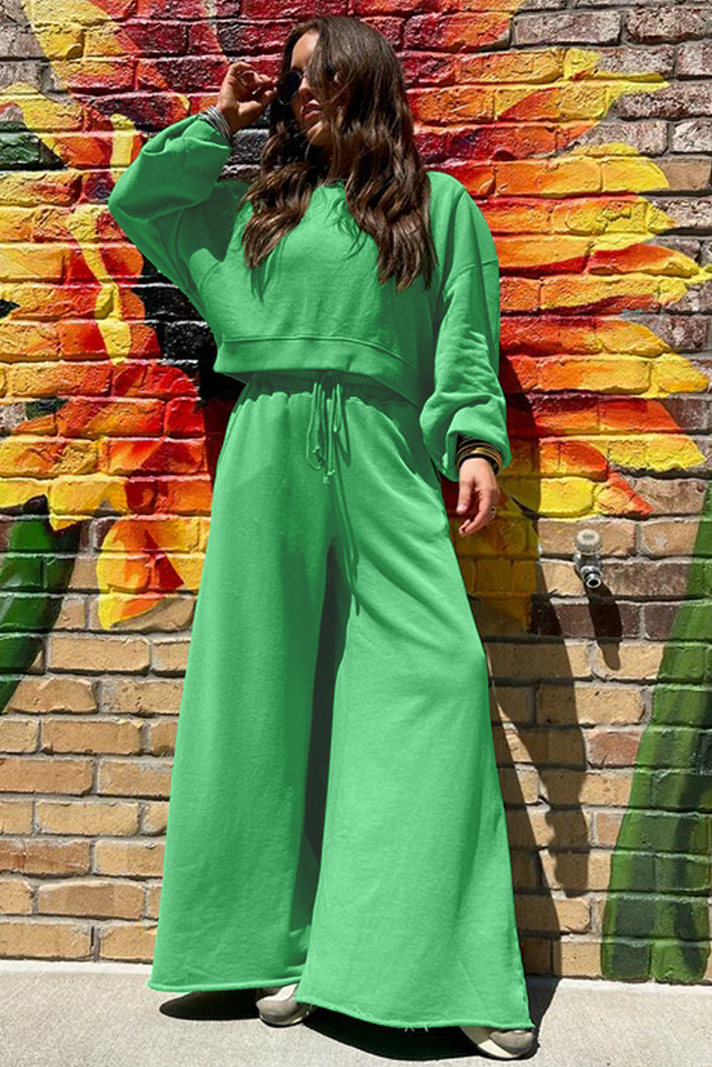 Crop Pullover and Wide Leg Pants Set