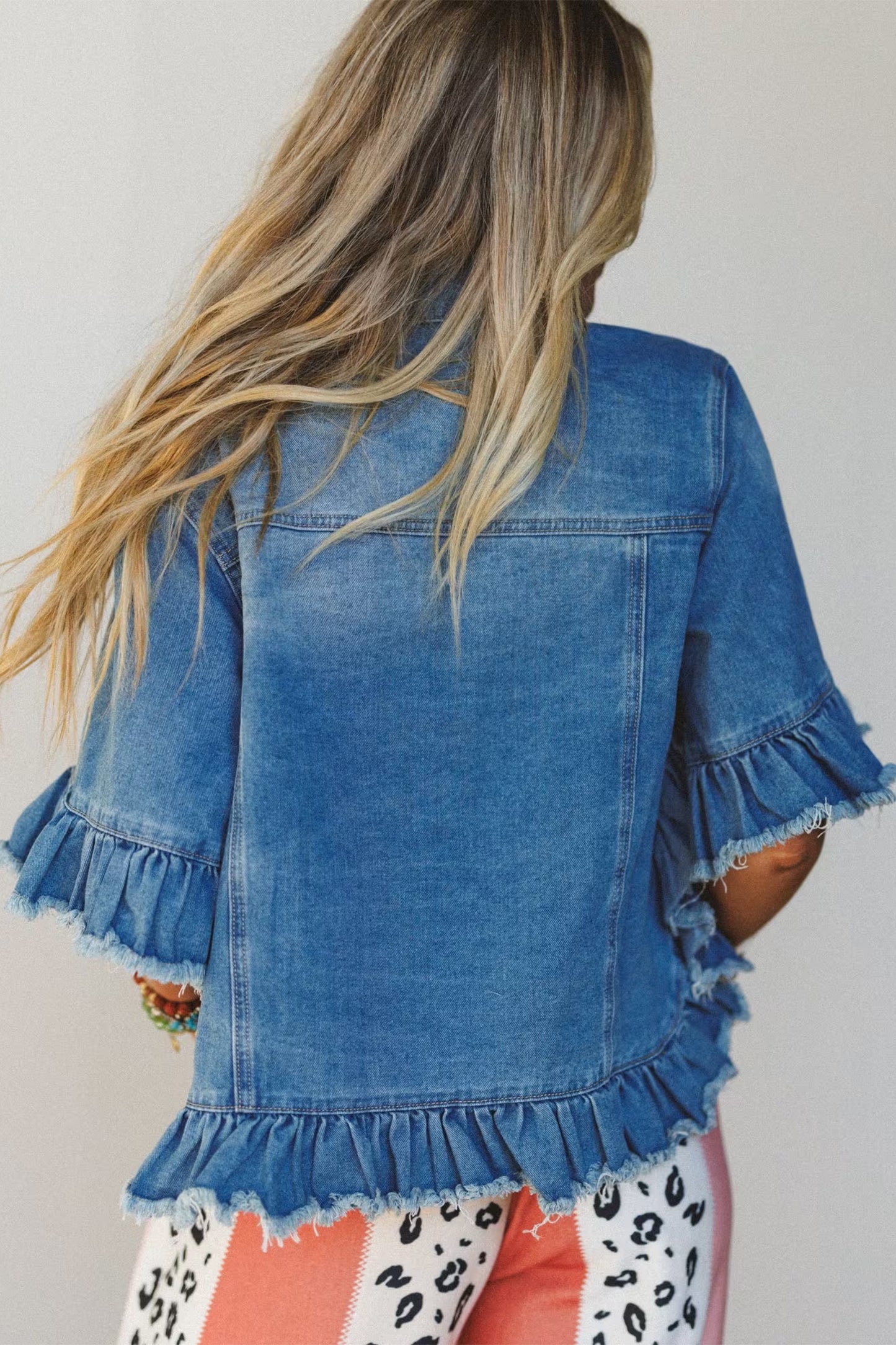 Ruffle Hem Denim Jacket