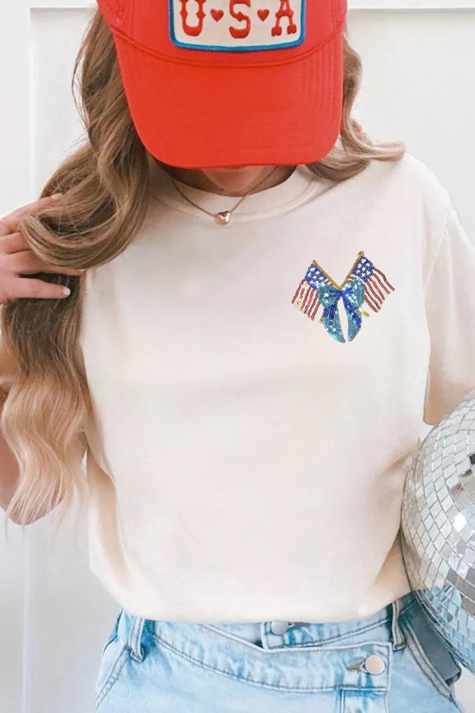 White Patriotic Sequin Flag Tee