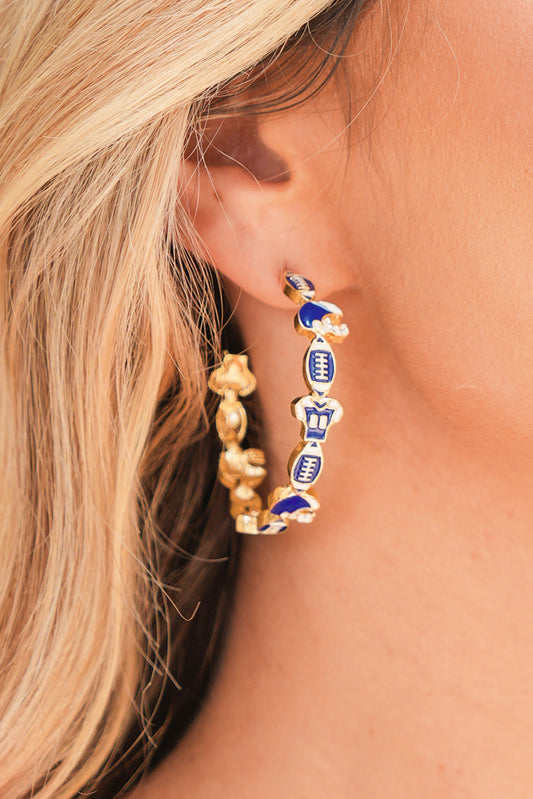 Blue Football Game Day Hoop Earrings