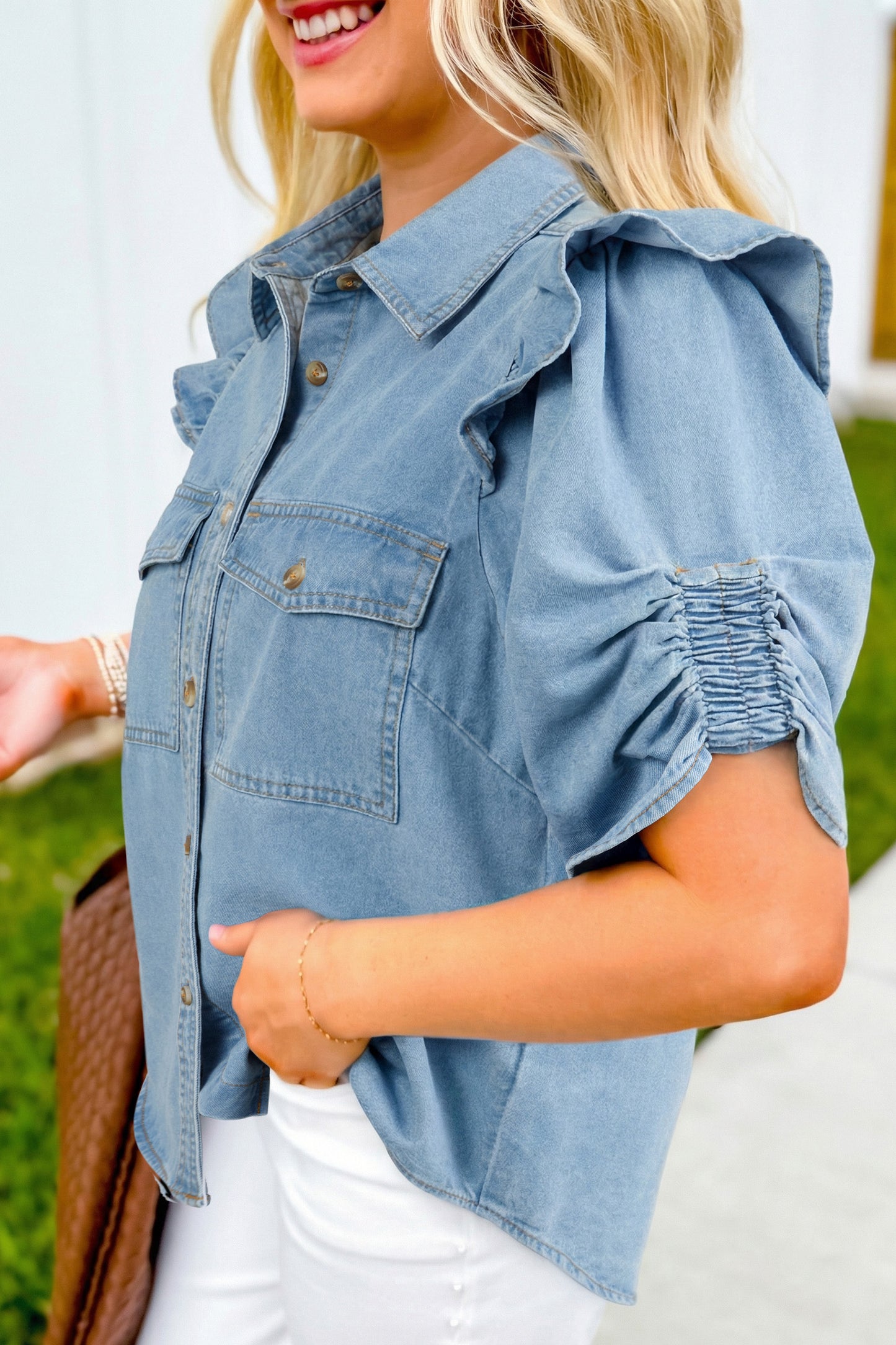 Ruffle Detail Denim Shirt