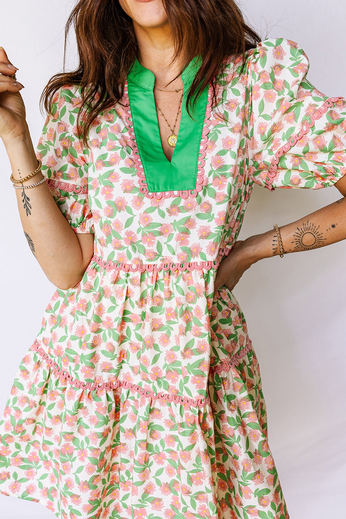 Floral Short Puff Sleeve Dress