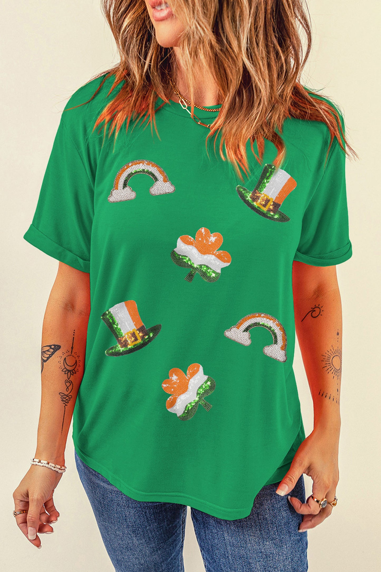 Sequin Shamrocks & Rainbow St. Patrick’s Day Tee